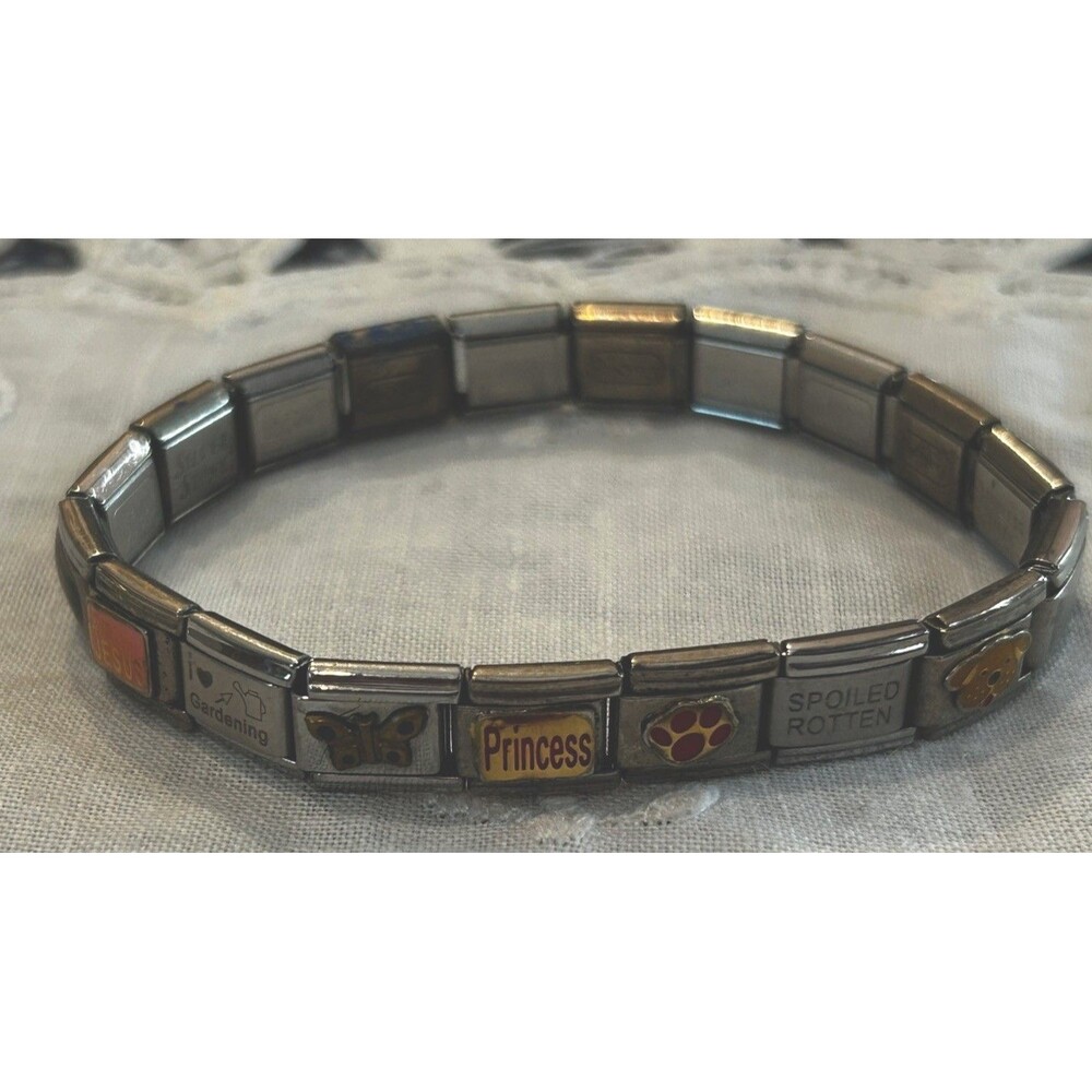 Vintage Pugster Stainless Steel Italian Multi-Charm Link Bracelet